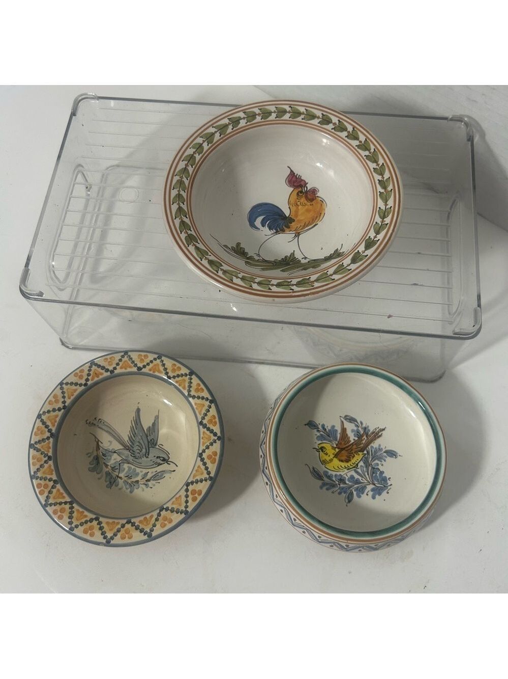 Set of Three Decorative Bird Bowls Italy Hand Painted Holds 6 oz
